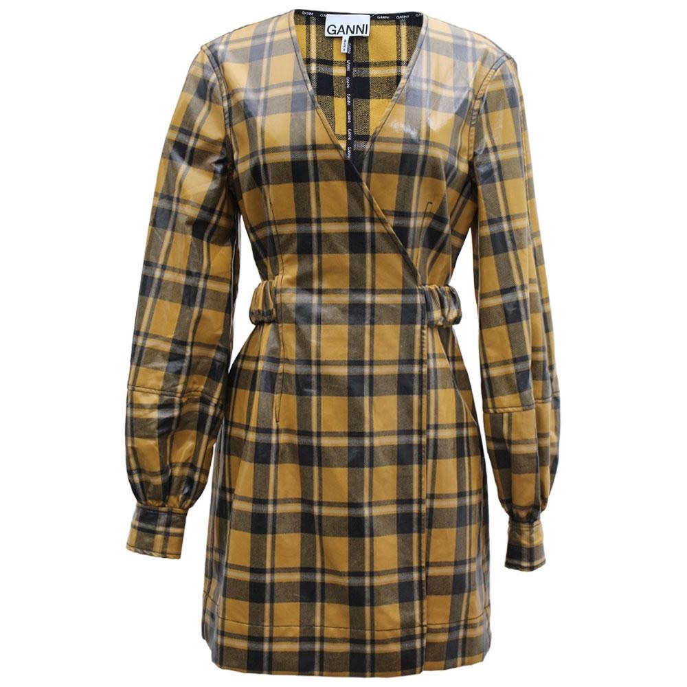 GANNI Plaid Vinyl Mini Dress